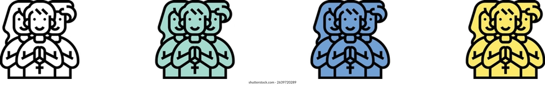 christian icon. Outline, Green, Blue and Yellow Style Design Isolated On White Background