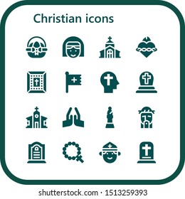 christian icon set. 16 filled christian icons.  Collection Of - Easter egg, Nun, Church, Sacred heart, Bible, Christian, Faith, Cemetery, Pray, Bishop, Jesus, Tombstone icons