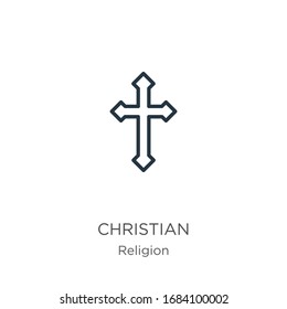 Christian icon. Thin linear christian outline icon isolated on white background from religion collection. Line vector sign, symbol for web and mobile