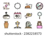 Christian icons set in flat cartoon design. Illustrated icon set feature elements of Christianity and the season of Lent, designed in a captivating cartoon style. Vector illustration.