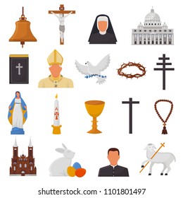 Christian icons vector christianity religion signs and religious symbols church faith christ bible cross hands praying to God biblical illustration isolated on white background