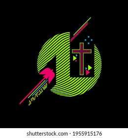 Christian illustration with biblical symbols and abstract elements.