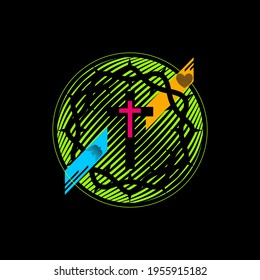 Christian illustration with biblical symbols and abstract elements.