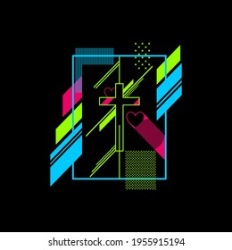 Christian illustration with biblical symbols and abstract elements.
