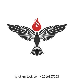 Christian illustration. Church logo. The dove and the flame are symbols of the Holy Spirit of God.