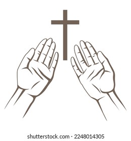 Christian illustration of hands folded in prayer. Happy Easter image.