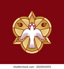 Christian illustration. The image of a dove - a symbol of the Holy Spirit of God, peace, rest and humility, in the context of the symbol of the Holy Trinity.