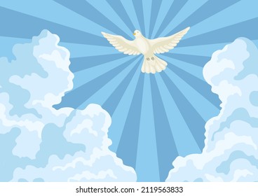 Christian illustration of sky with clouds and cross. Happy Easter image.
