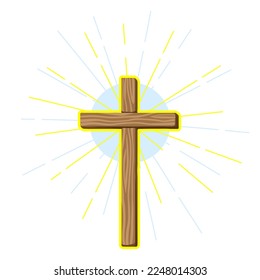 Christian illustration of wooden cross. Happy Easter image.