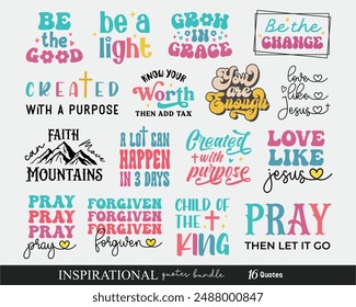 Christian Inspiration Positive Quotes Collection Set Pray Typographic Art Bundle on White Background