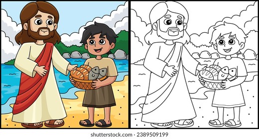 Christian Jesus Feeds 5000 People Illustration