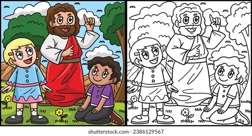 Christian Jesus with Modern Children Illustration