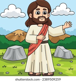 Christian Jesus Preaching Colored Cartoon 