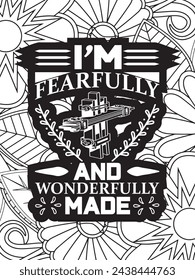 Christian Jesus Quotes Flower Coloring Page Beautiful black and white illustration for adult coloring book