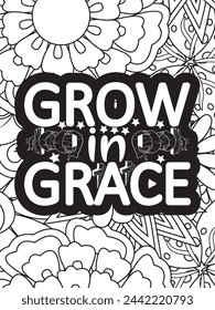 Christian Jesus Quotes Flower Coloring Page Beautiful black and white illustration for adult coloring book