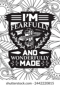 Christian Jesus Quotes Flower Coloring Page Beautiful black and white illustration for adult coloring book