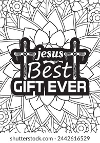 Christian Jesus Quotes Flower Coloring Page Beautiful black and white illustration for adult coloring book