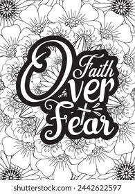 Christian Jesus Quotes Flower Coloring Page Beautiful black and white illustration for adult coloring book