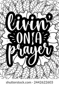 Christian Jesus Quotes Flower Coloring Page Beautiful black and white illustration for adult coloring book