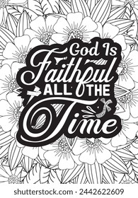 Christian Jesus Quotes Flower Coloring Page Beautiful black and white illustration for adult coloring book