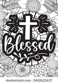 Christian Jesus Quotes Flower Coloring Page Beautiful black and white illustration for adult coloring book