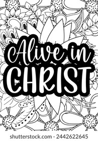Christian Jesus Quotes Flower Coloring Page Beautiful black and white illustration for adult coloring book
