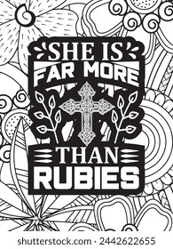 Christian Jesus Quotes Flower Coloring Page Beautiful black and white illustration for adult coloring book