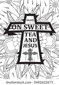 Christian Jesus Quotes Flower Coloring Page Beautiful black and white illustration for adult coloring book
