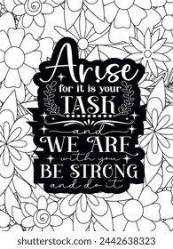Christian Jesus Quotes Flower Coloring Page Beautiful black and white illustration for adult coloring bookt