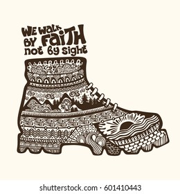 Christian lettering, doodle art, typography. We walk by faith not by sight.