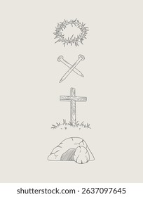  Christian Line Symbols Sketch Poster, Religion Hand Drawn Art, Bible Wall decor