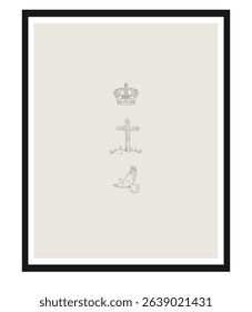 Christian Line Symbols Sketch Poster, Religion Hand Drawn Art, Bible Wall decor