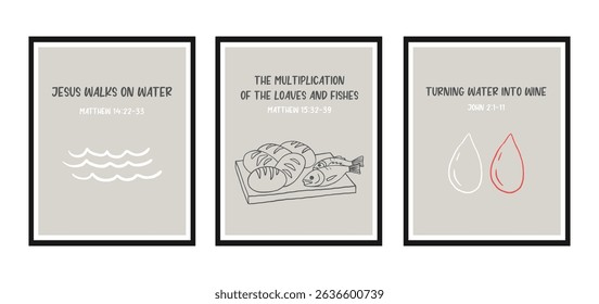  Christian Line Symbols Sketch Posters, Religion Hand Drawn Art, Biblical symbols, Biblical miracles