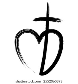 Christian logo Heart with cross hand drawn with one line