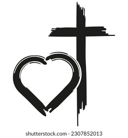 Christian logo Heart with a cross on a white background. Isolated over white background. Religion Minimalistic Icon. Vector illustration.
