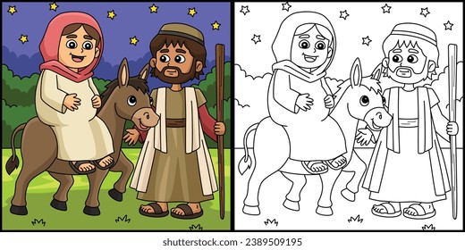 Christian Mary and Joseph Coloring Illustration