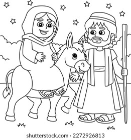 Christian Mary and Joseph Coloring Page for Kids