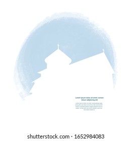 Christian monastery silhouettes in pastel colors on white background