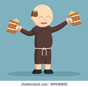 christian monk hold two mugs of wine or beer