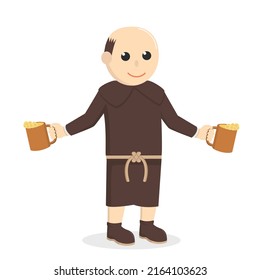 christian monk holding two wine design character on white background