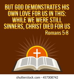Christian motivational quote. Bible verse. Cross and shining sun - resurrection concept, symbols. Golden text over maroon background
