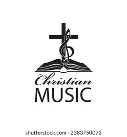 christian music emblem with bible and cross isolated on white background 