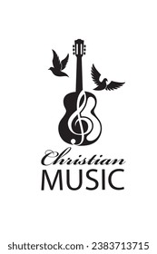 christian music emblem with guitar isolated on white background 