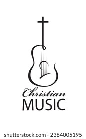 christian music emblem with guitar isolated on white background