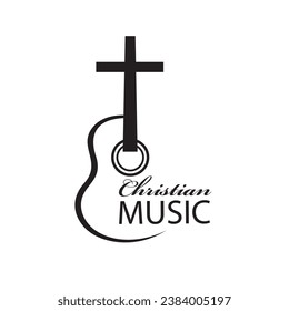 christian music emblem with guitar isolated on white background