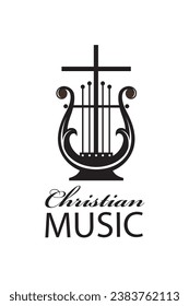 christian music emblem with harp isolated on white background 