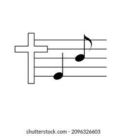 Christian music event, concert. Cross and musical notes. Flat isolated vector illustration, biblical background.