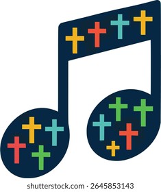Christian Music Note Vetor Cheio de Cruzes - Adoração e Louvor Ilustração Inspirado pelo Salmo 95:1 e Colossenses 3:16 - Fé, Hinos, e Símbolo de Melodia Espiritual