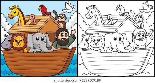 Christian Noahs Ark Coloring Page Illustration