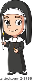 Monja cristiana sosteniendo Ilustración vectorial de vela